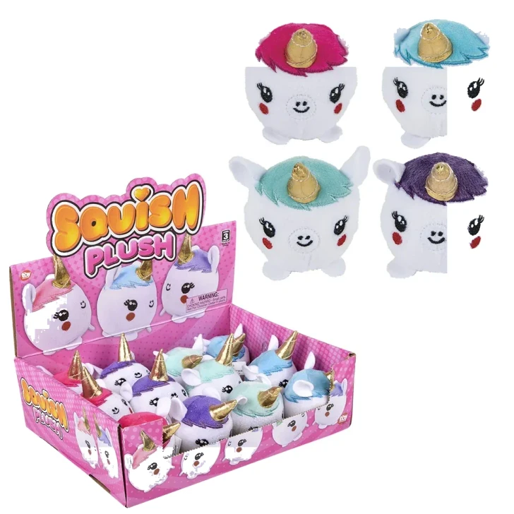 Deluxe Squish Plush Unicorn Toys - 3 Inch - Case of 72