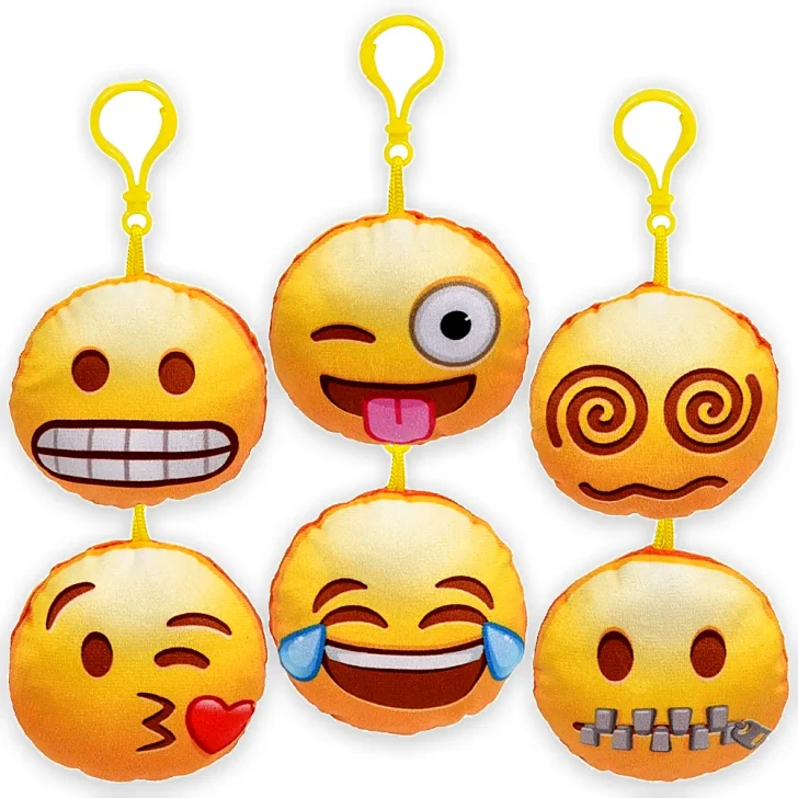 Emoticon Face Backpack Clip Plush Toys - 3 Inch - Case of 288