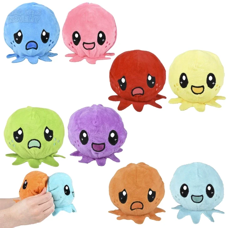 Reversible Plush Octopus Toys 4" Each