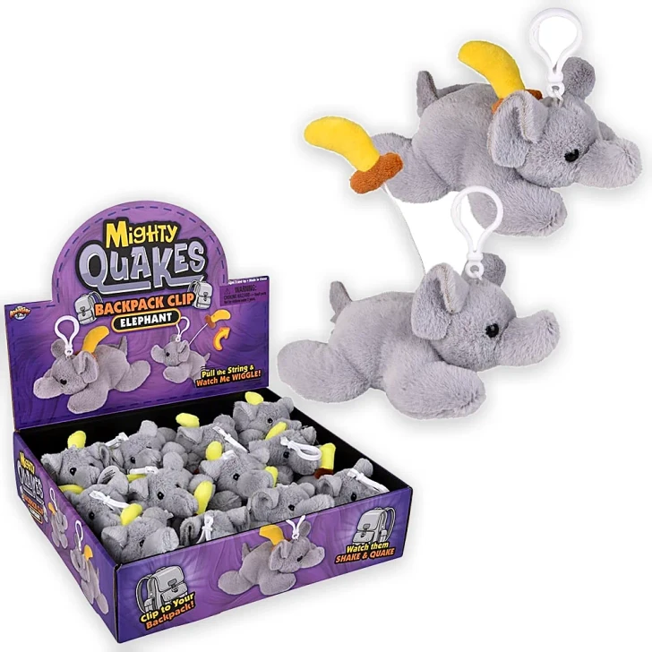 Mighty Quakes Elephant Backpack Clips - 3.5 Inch - Case of 144