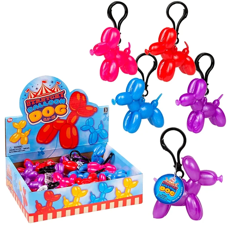 Stretchy Balloon Dog Clip-On Toys - 2.4 Inch - Case of 288