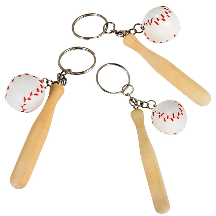Wooden Bat with Baseball Keychain Toys - 3 Inch - Case of 600