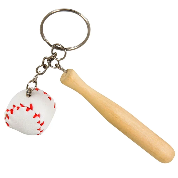 Wooden Bat with Baseball Keychain Toys 3" Each