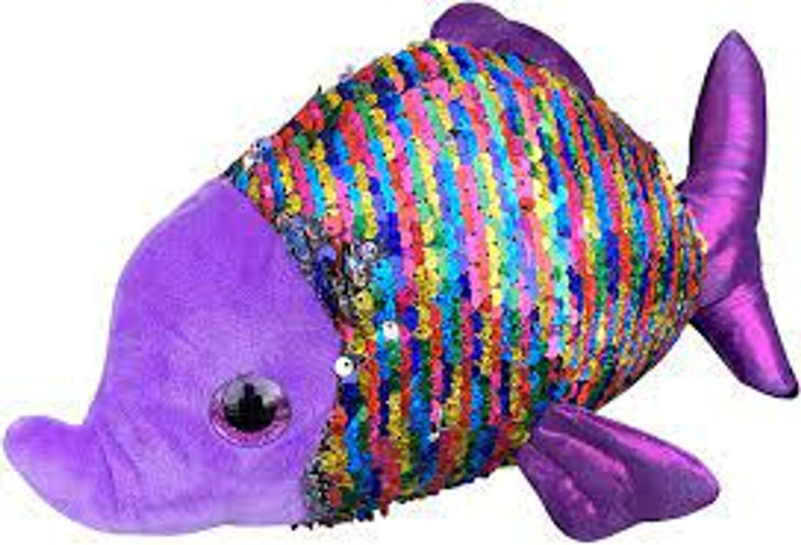 Fish Blue Rainbow Sequins Soft Plush Toy by Gitzy 12 Inch