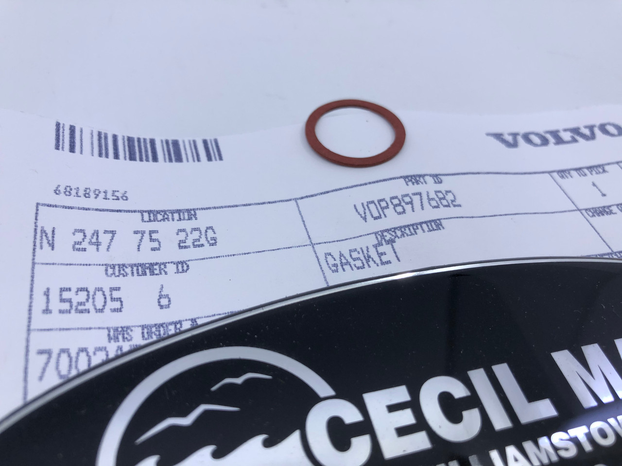 $9.95* GENUINE VOLVO ENUINE VOLVO GASKET 897682 Special Order 10 TO 14 Day Delivery