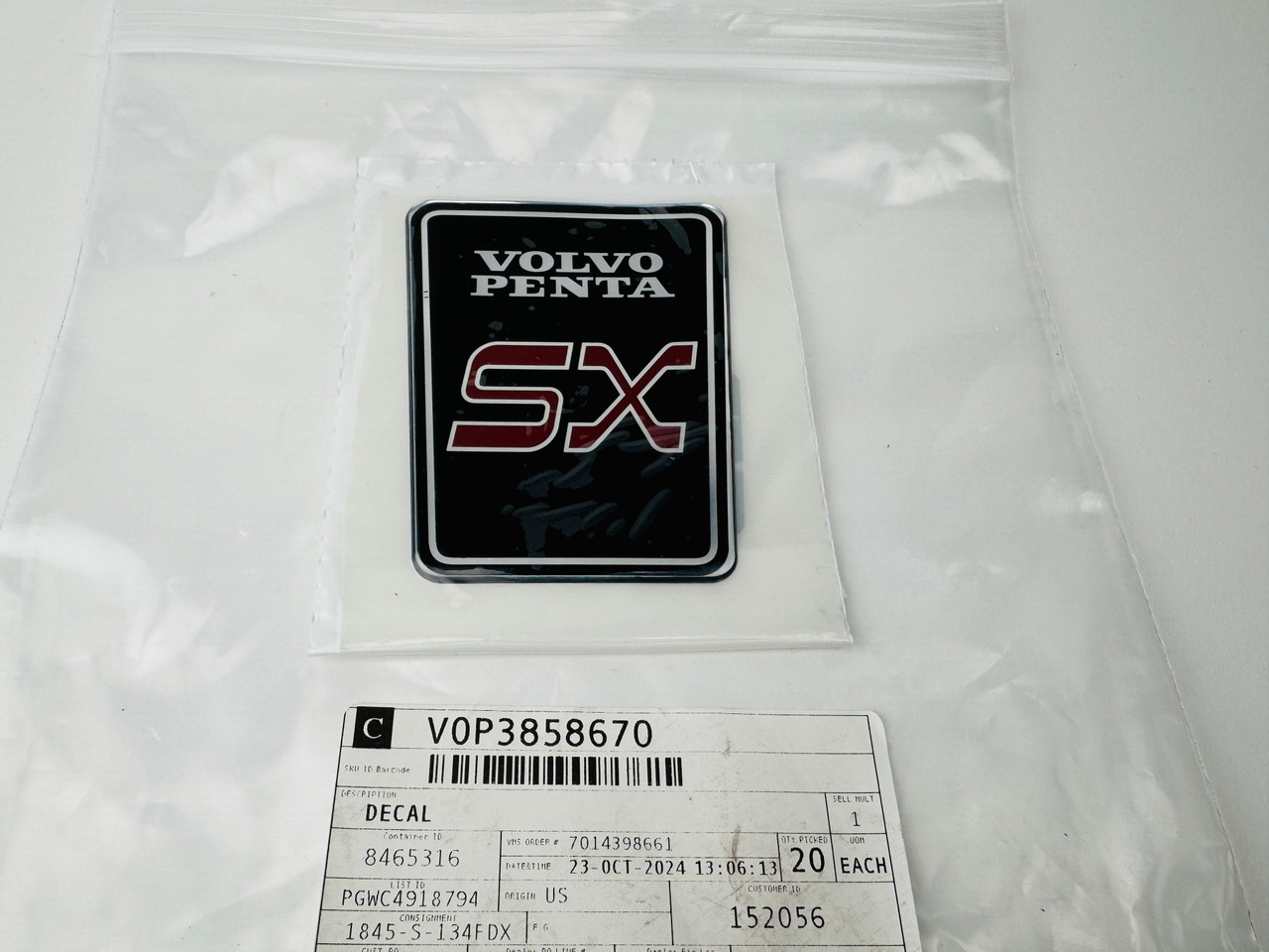 $19.99* GENUINE VOLVO SX DECAL 3858670  *In Stock & Ready To Ship!