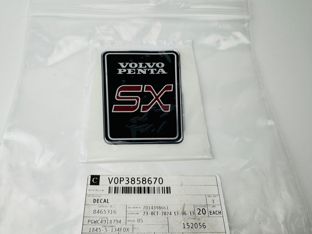 $19.99* GENUINE VOLVO SX DECAL 3858670  *In Stock & Ready To Ship!