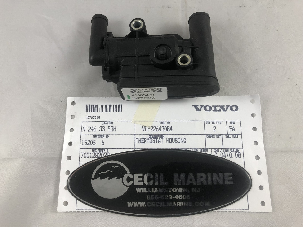 RT-2258969480 $159.99* GENUINE VOLVO no tax* PORT SIDE THERMOSTAT HOUSING