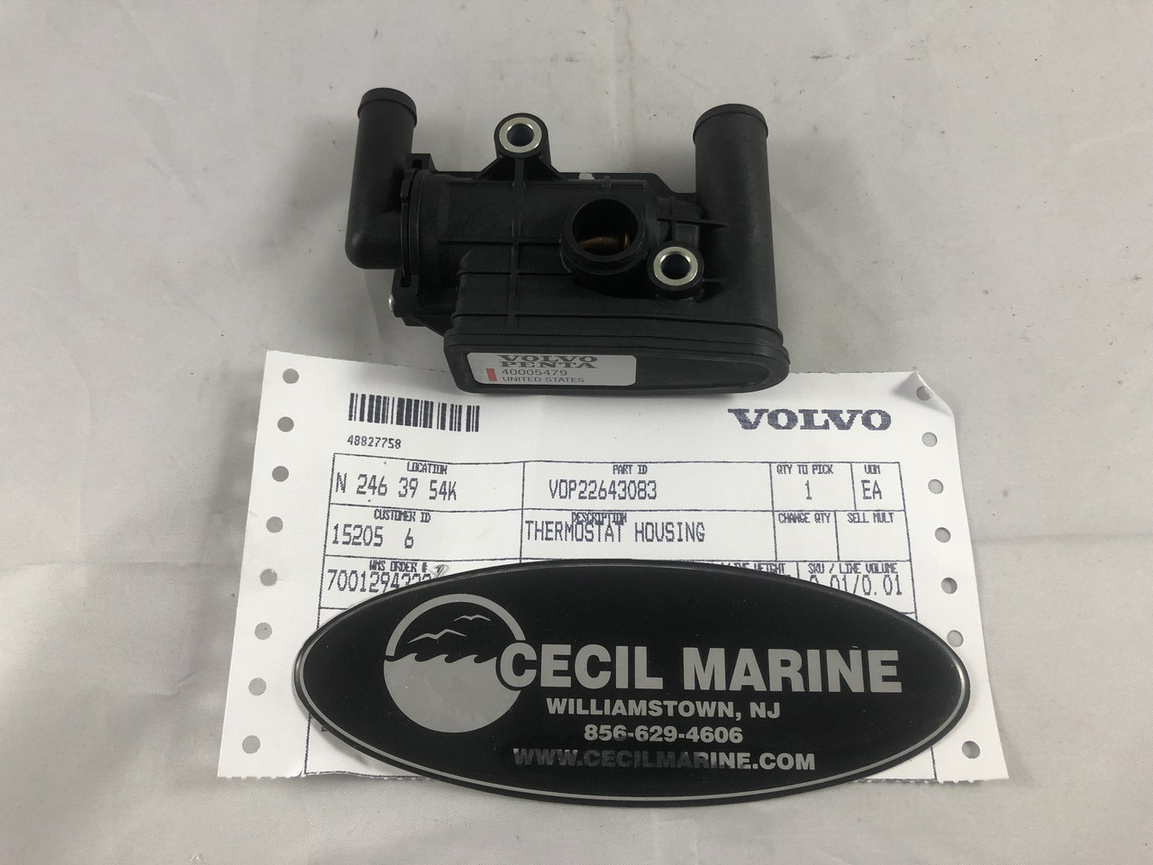 o0.cuvo1223 $162.99* GENUINE VOLVO no tax* STARBOARD SIDE THERMOSTAT HOUSING