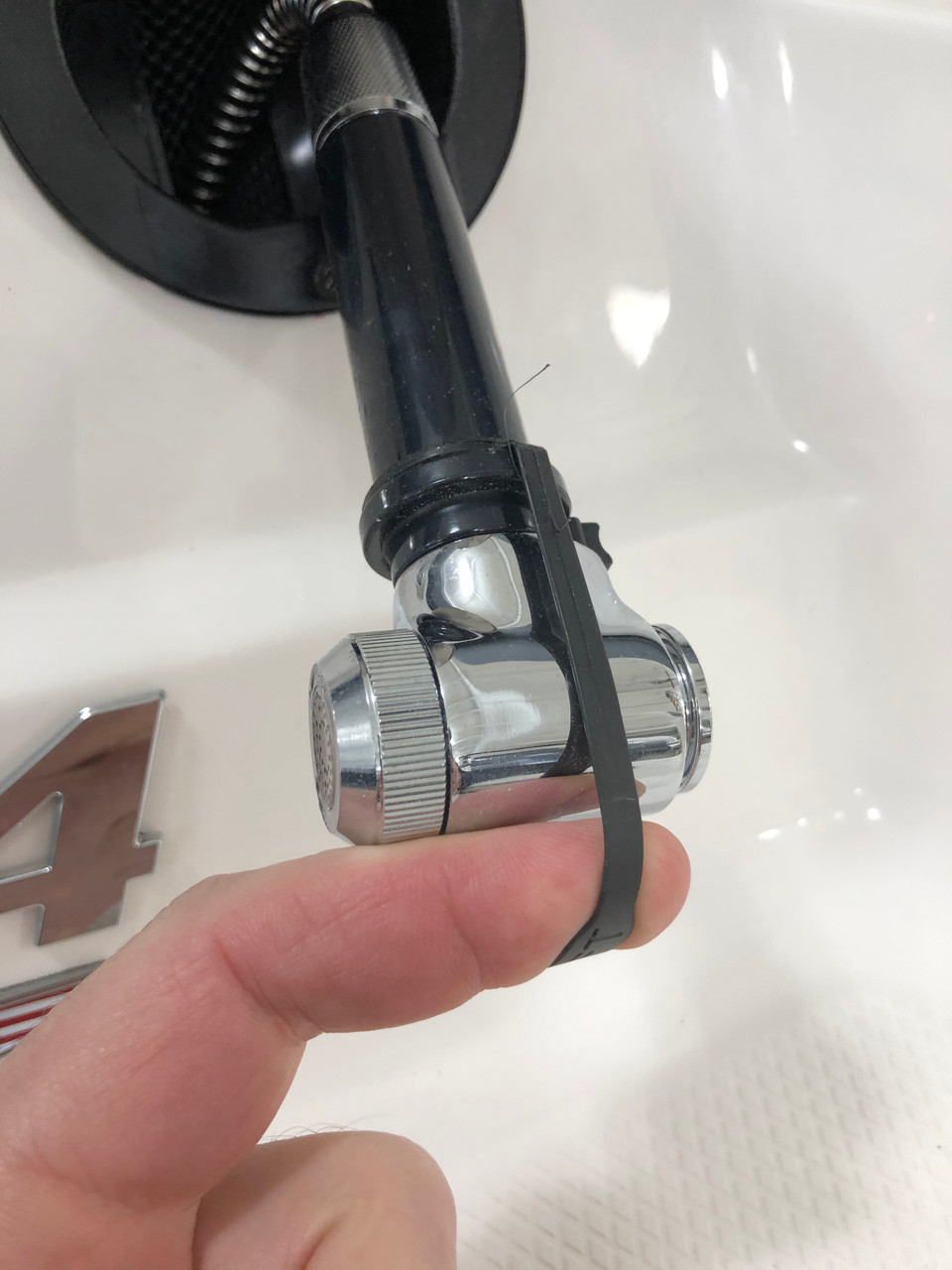 STAINLESS STEEL TRANSOM SHOWER WITH 8' SS HOSE & BRASS HEAD *In Stock