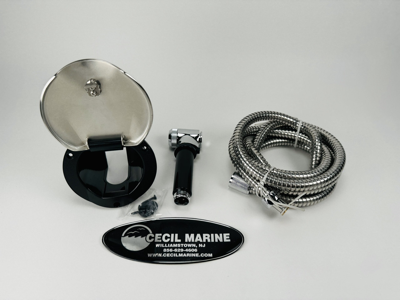 STAINLESS STEEL TRANSOM SHOWER WITH 8' SS HOSE &  BRASS HEAD *In Stock & Ready To Ship!