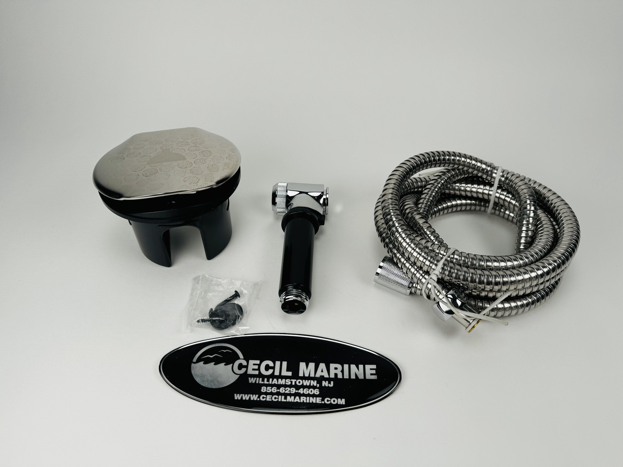 STAINLESS STEEL TRANSOM SHOWER WITH 8' SS HOSE &  BRASS HEAD *In Stock & Ready To Ship!