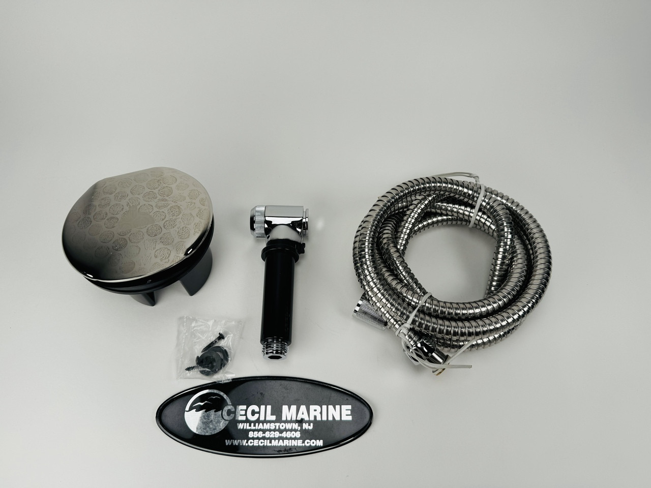 STAINLESS STEEL TRANSOM SHOWER WITH 8' SS HOSE &  BRASS HEAD *In Stock & Ready To Ship!