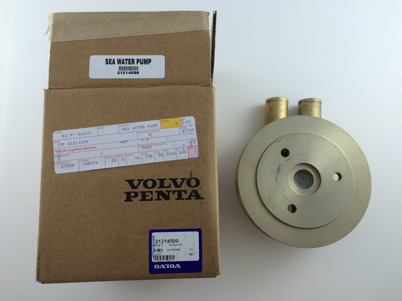 $439.99* GENUINE VOLVO  no tax* SEA WATER PUMP (This genuine Volvo seawater pump comes pre-installed with a genuine Volvo impeller. It is fully assembled and ready for immediate use) 21214599 *In Stock & Ready To Ship!