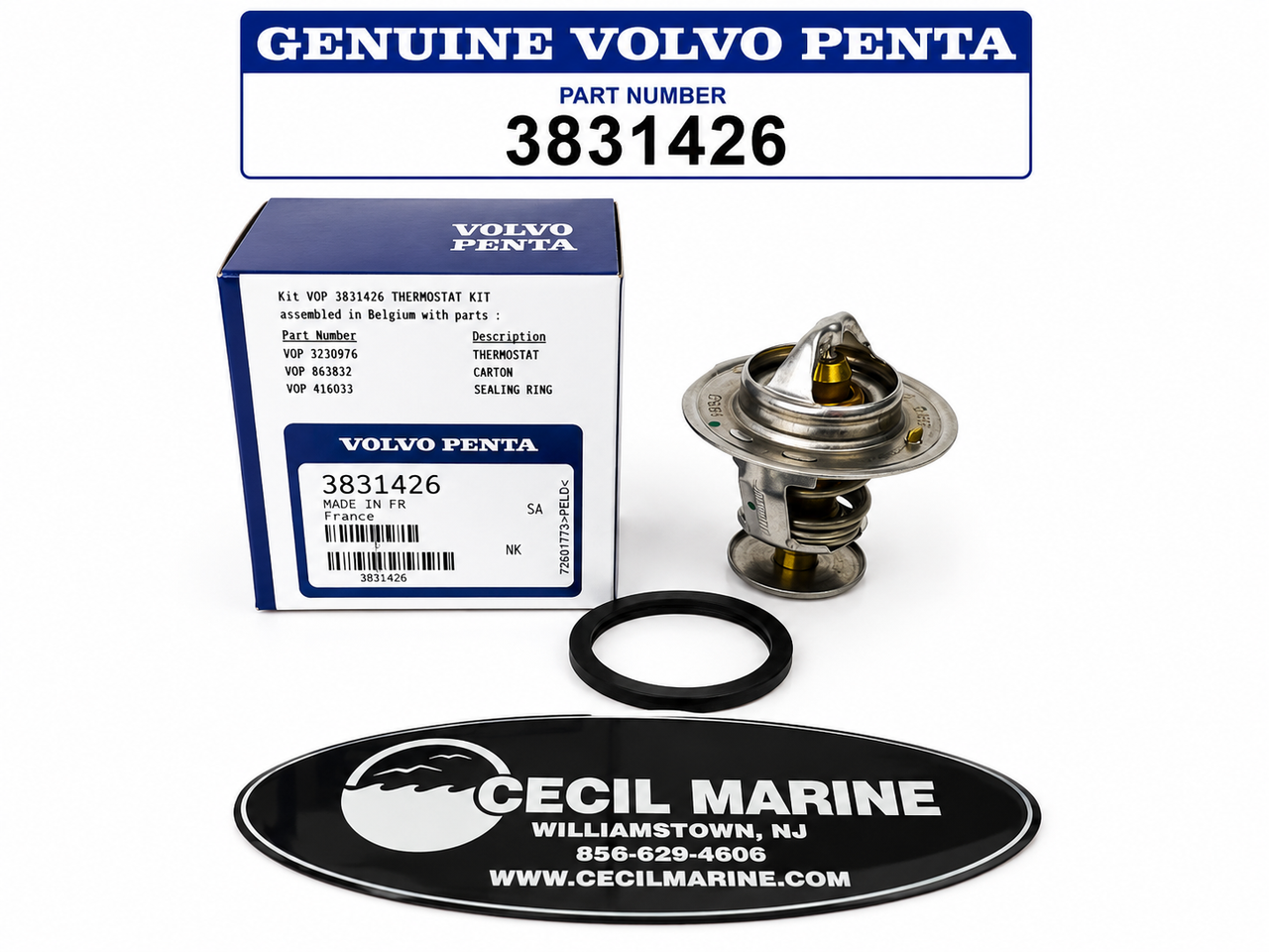 $52.99* GENUINE VOLVO no tax* 158 Degree FRESH WATER COOLED THERMOSTAT KIT 3831426 *In Stock & Ready To Ship!