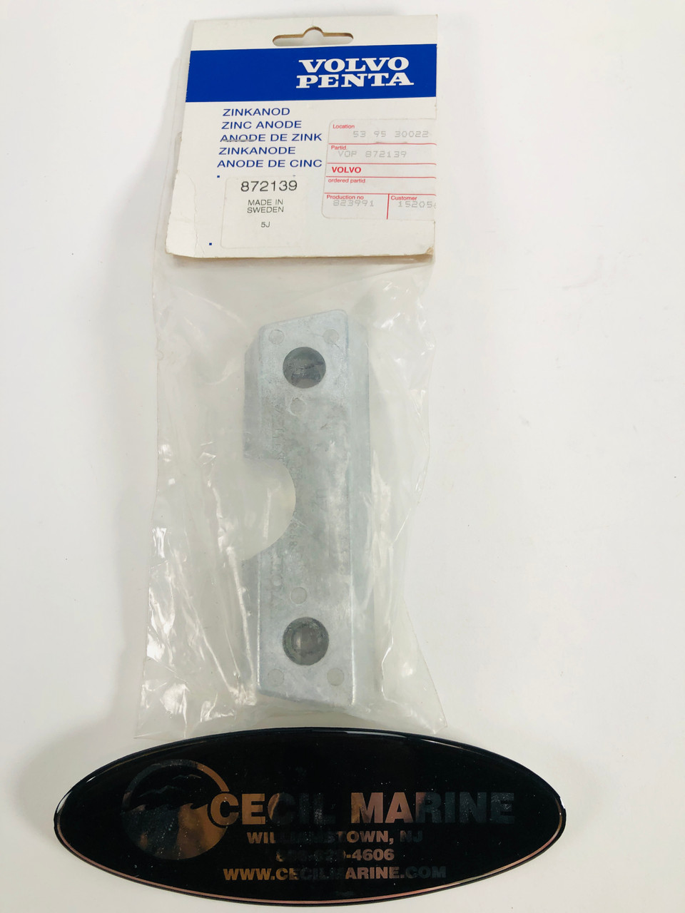$69.99* GENUINE VOLVO ZINC ANODE 872139 *In stock & ready to ship