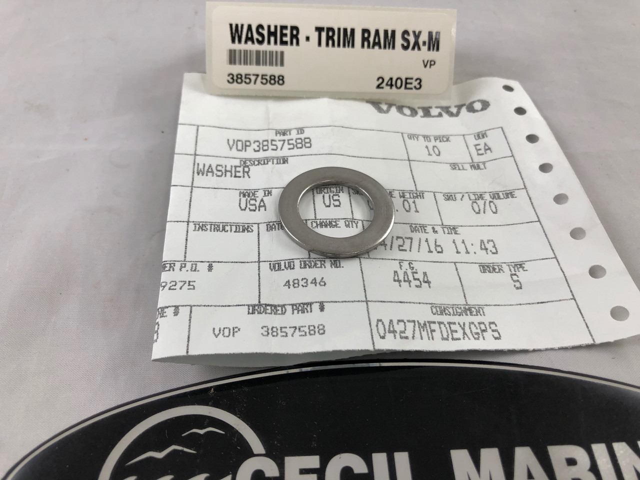 $7.99* GENUINE VOLVO WASHER - TRIM RAM SX-M  3857588 *In Stock & Ready To Ship!