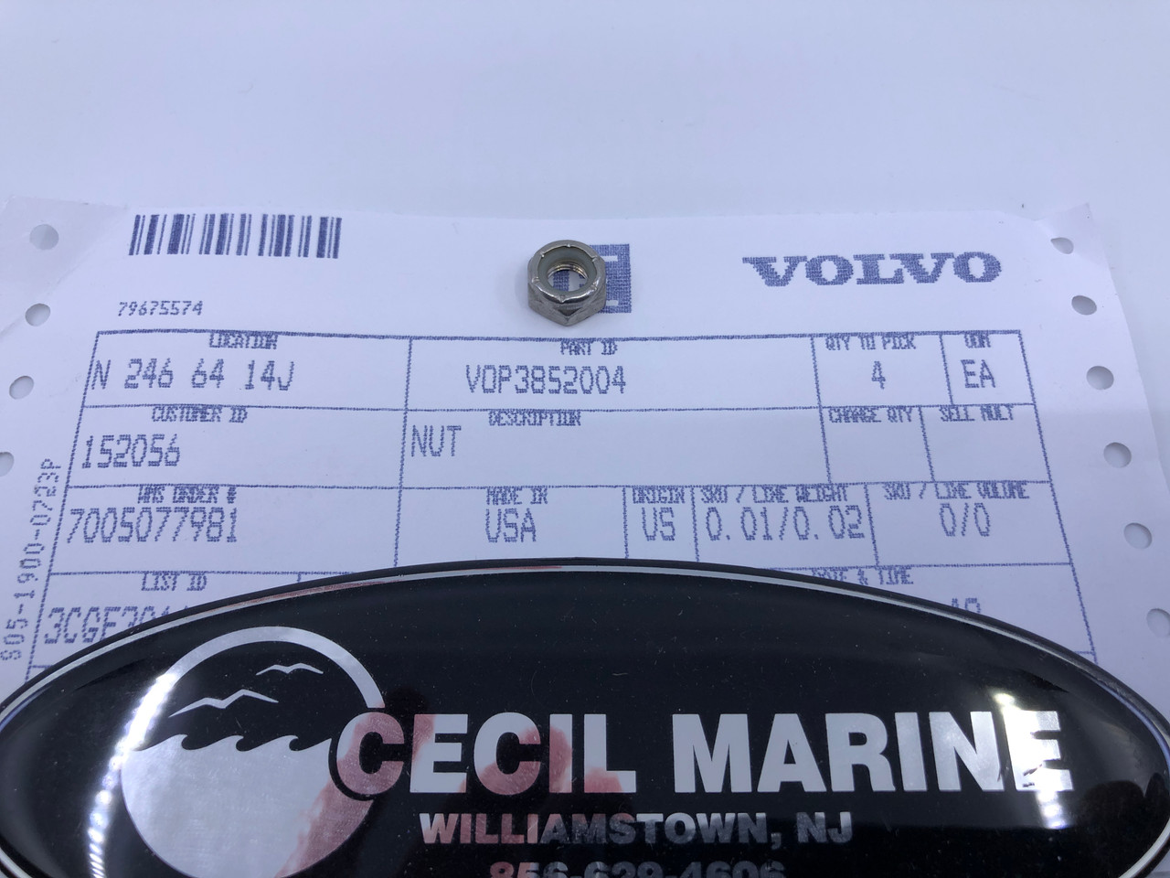 $5.99* GENUINE VOLVO  NUT 3852004 *In Stock & Ready To Ship!