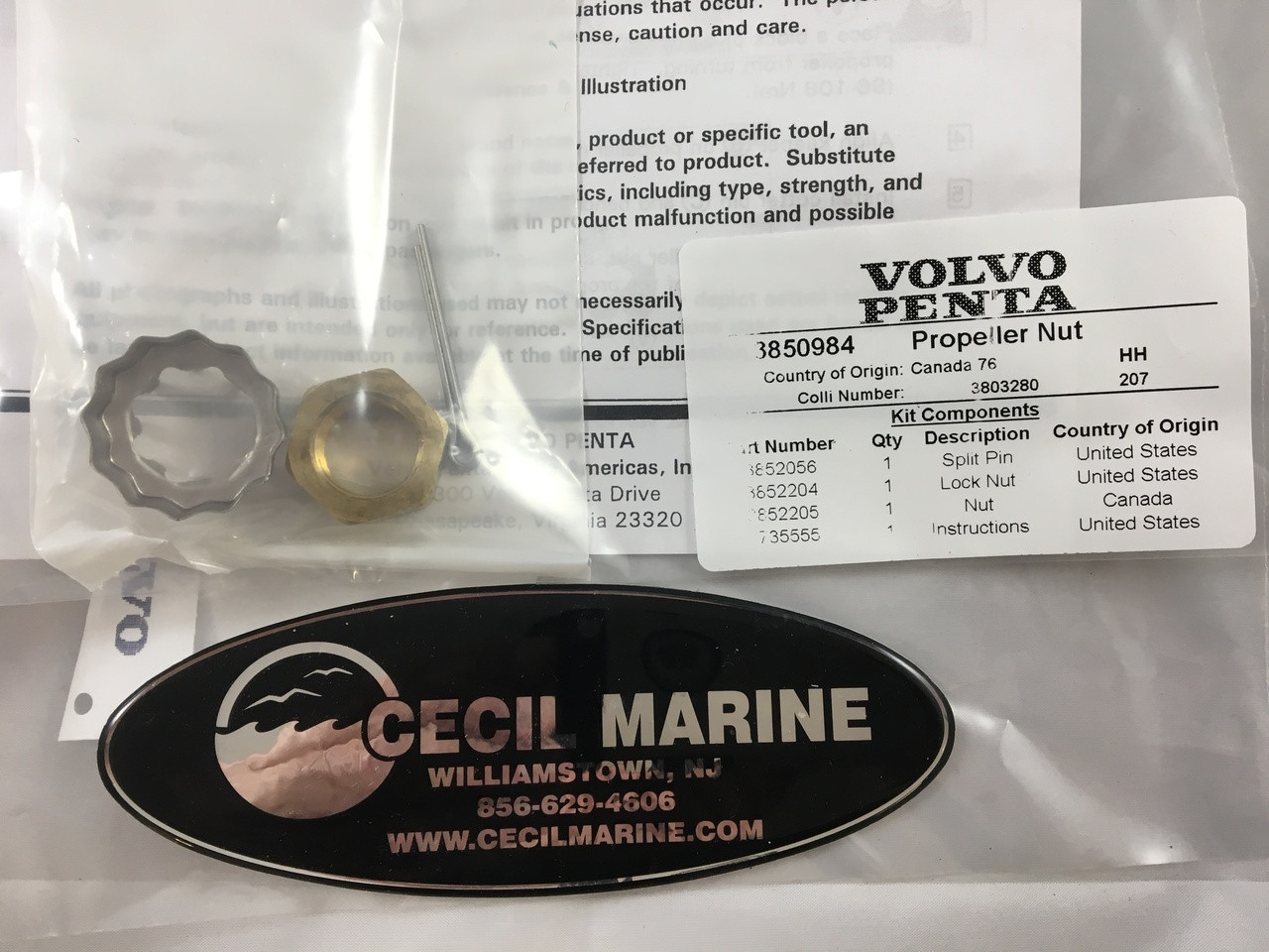 $21.99 GENUINE VOLVO PROPELLER NUT KIT 3850984 *In Stock & Ready