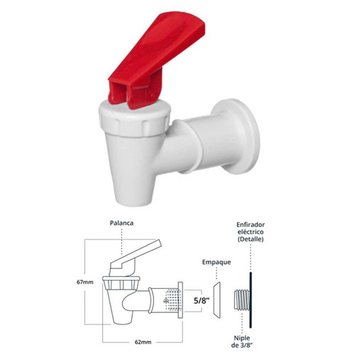 LLAVE DESPACHADOR AGUA BLANCA PALANCA ROJA NIPLE 5/8 AFR2