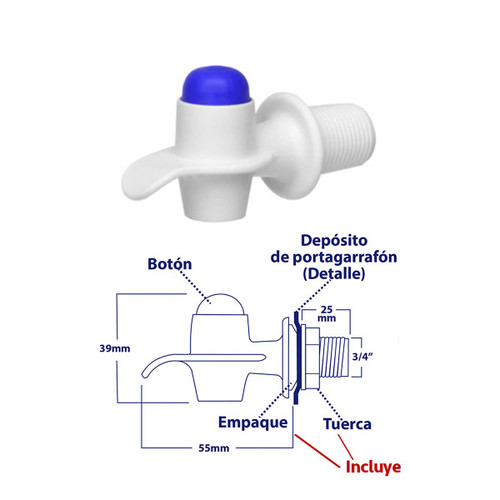 LLAVE DESPACHADOR BLANCA BOTON AZUL 3/4"