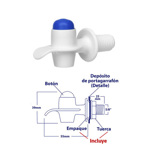 LLAVE DESPACHADOR BLANCA BOTON AZUL 5/8" LLAVE DESPACHADOR BLANCA BOTON AZUL 5/8"