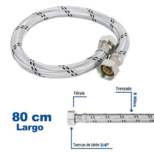 Manguera para boiler, acero inox, 3/4"x3/4", 80 cm, Foset  49133