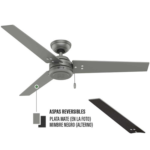 Ventilador de Techo HUNTER Cassius PLATA MATE 52" 3 Aspas Cadena para ajuste de velocidades Motor WhisperWind® reversibles tubos de extensión de 3 y 5 pulgada CFM (en velocidad alta):4,397 CFM 4.4 Ventilador de Techo HUNTER Cassius PLATA MATE 52" 3 Aspas Cadena para ajuste de velocidades Motor WhisperWind® reversibles tubos de extensión de 3 y 5 pulgada CFM (en velocidad alta):4,397 CFM 4.4