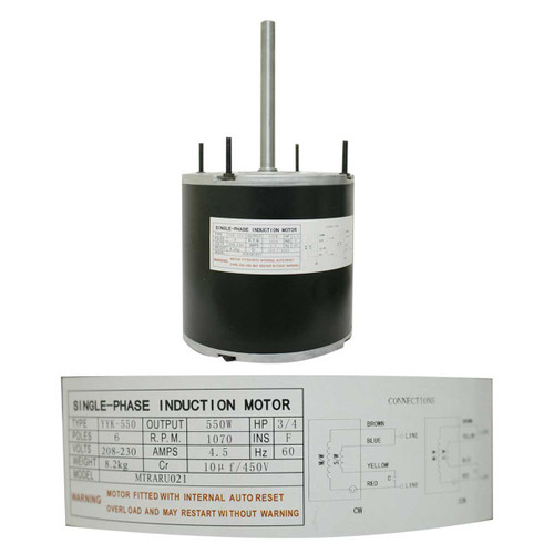 MOTOR CONDENSADOR 3/4HP 1075RPM 4.5AMP 208-230V 10uF