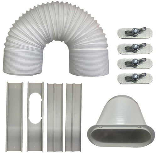KIT DUCTO DIAMETRO DE 5 INCH LARGO DE 5 FT SALIDA AIRE CALIENTE A/A PORTATIL CON ADAPTADOR PARA SALIDA VENTANA HOROZONTAL O VERTICAL UNIVERSAL
