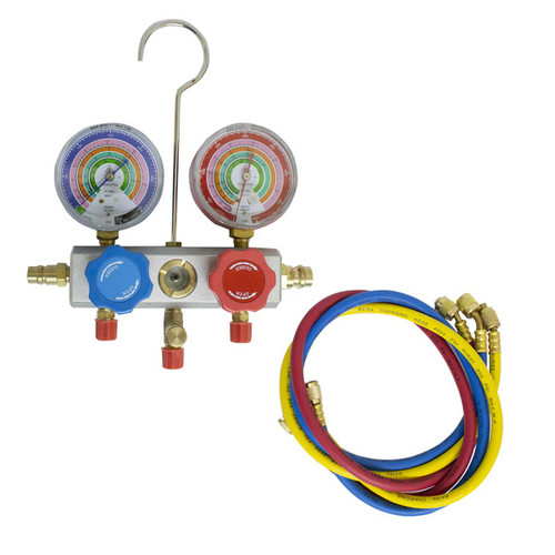 JGO MANOMETROS CUERPO ALUMINIO CON MIRILLA R404 R410 R507 R22 JGO MANOMETROS CUERPO ALUMINIO CON MIRILLA R404 R410 R507 R22