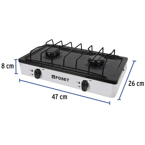 Parrilla de gas de sobreponer 2 quemadores, blanca,, Foset 48147 Parrilla de gas de sobreponer 2 quemadores, blanca,, Foset 48147