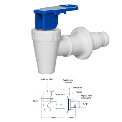 LLAVE DESPACHADOR AGUA BLANCA  PALANCA AZUL ESPIGA 5/8 AFR6 (6003-2)