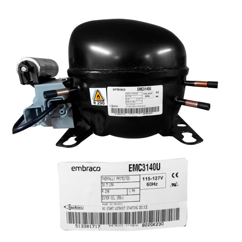 COMPRESOR 1/2+ 3/4 HP R290 115-127V 60Hz BAJA/MEDIA PRESION DE RETORNO EMBRACO (EMC3140U1) COMPRESOR 1/2+ 3/4 HP R290 115-127V 60Hz BAJA/MEDIA PRESION DE RETORNO EMBRACO (EMC3140U1)