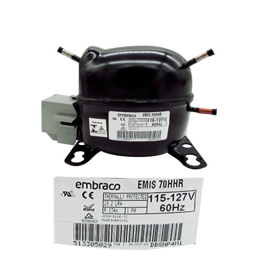 COMPRESOR DE ALTA EFICIENCIA 1/4L HP  115-127V R134a ALTA/MEDIA/BAJA PRESION RETOR EMBRACO W10605286 (EMIS70HHR)