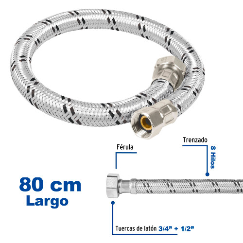 Manguera para boiler, acero inox, 1/2"x3/4", 80 cm, Foset  49134 (FBO-1280X)
