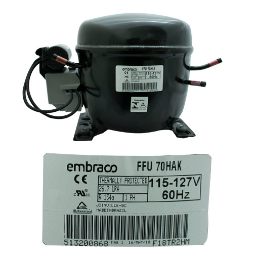 COMPRESOR 1/4L 1/4LIGERO R134a 115-127V 60Hz BAJA/MEDIA PRESION DE RETORNO EMBRACO USAR EGZ70HLP (FFU70HAK-115)