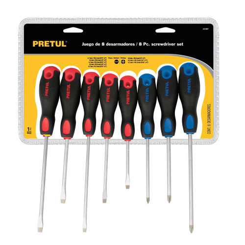 Juego de 8 desarmadores mango Comfort Grip, Pretul 20219 (JD-8BP)
