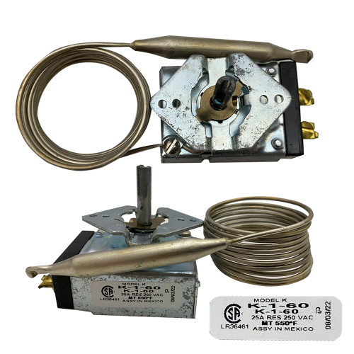 TERMOSTATO ELECTRONICO C/PERILLA ROBERTSHAW 50ºC – 300ºC CAPILAR 60" 3/8" x 4-1/2" Níquel S/ROSCA 25 Amp 127/250 Vac (K-1-60)
