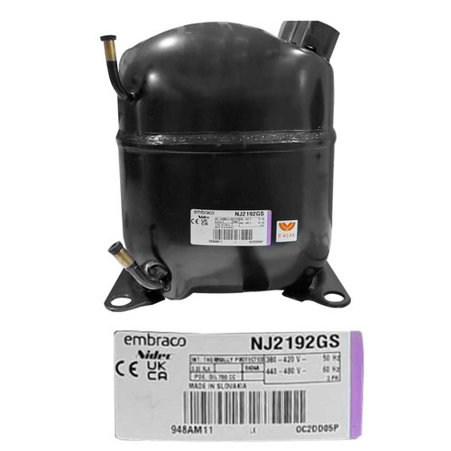 COMPRESOR 1 1/4 HP R404a 3 FASES 440-480V-60 HZ LBP BAJA PRESION DE RETORNO EMBRACO  NJ2192GK-20 (NJ2192GS4)