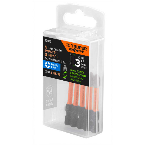 tuche con 5 puntas de cruz PH2 de impacto largo 3", Expert (PUDE-1302I)