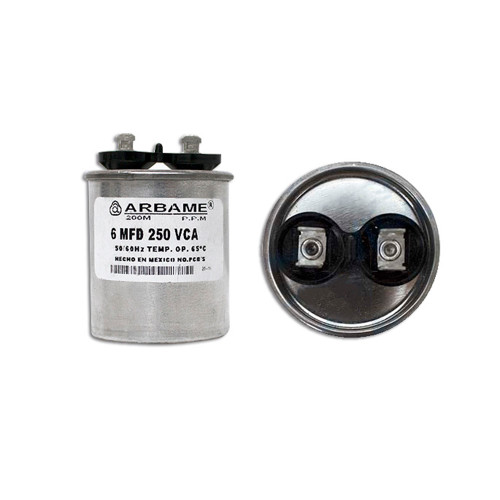 CAPACITOR TRABAJO 6 MF REDONDO ALUMINIO 250 VAC 4.4 CM D/DIAMETRO (RP0625)
