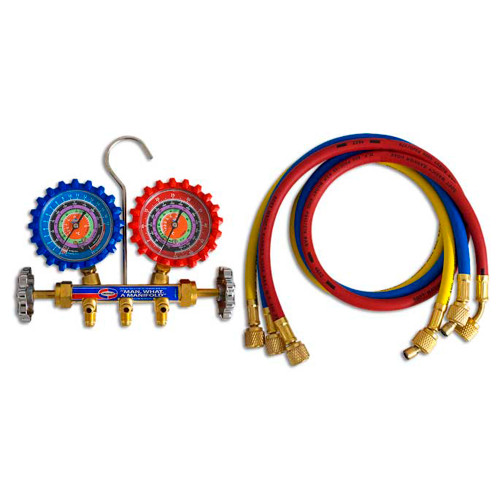 JGO MANOMETRO  R410 R22 R404A UNIWELD MANG 3 PZ  90CM ACCESO RAPIDO (RPQS4L3H-5)