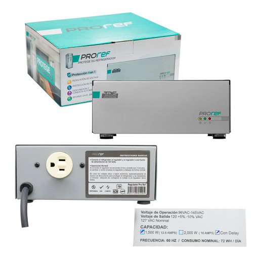 REGULADOR DE VOLTAJE 4 EN 1  PROREF 1500 W DELAY DESCONEXIONY CONEXION AUTOMATICA (W910010015)