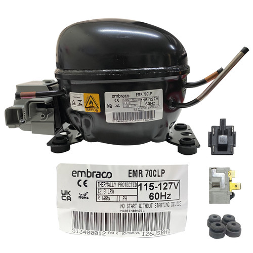 COMPRESOR 1/4 EMBRACO BAJA/MEDIA PRESION DE RETORNO R600 115/127v 60Hz BAJO CONSUMO (EMR70CLP)