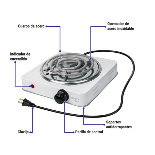 Parrilla eléctrica 1 quemador, Volteck Basic 23031 (PAEL-1CP)