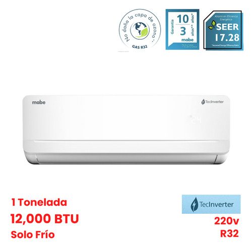 MINISPLIT INVERTER SOLO FRIO 1 TON 220V MABE GAS R32 BLANCO 10 AÑOS GARANTIA COMPRESOR 3 AÑOS COMPONENTES (MMI12CDBWCAX32ME2)