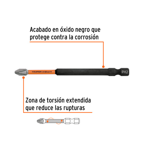 Estuche con 5 puntas de cruz PH2 de impacto largo 4" (PUDE-1402I)