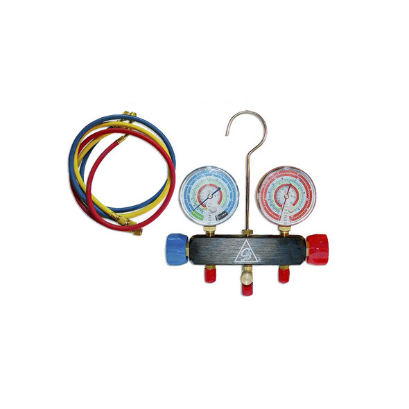 JGO MANOMETRO CUERPO ALUMINIO CON MIRILLA R12,R404A,R22,R134A JGO MANOMETRO CUERPO ALUMINIO CON MIRILLA R12,R404A,R22,R134A