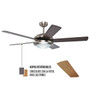 Ventilador de Techo HUNTER Solaris con Luz 52"NICKEL CEPILLADO 5 aspas Cadena para ajuste de velocidades. Motor WhisperWind® reversible CFM (en velocidad alta): 4,650 (21767)